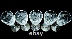 Set of 5 Vintage Tiffin Franciscan Parkwood Cut Crystal Wine Claret Glasses