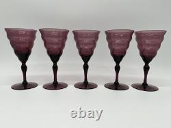 Set of 5 Vintage Utility Glass Works Cambodia Ware Amethyst Water/Wine Glasses