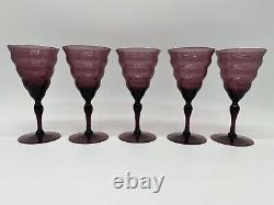 Set of 5 Vintage Utility Glass Works Cambodia Ware Amethyst Water/Wine Glasses