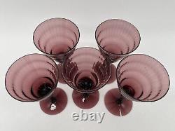 Set of 5 Vintage Utility Glass Works Cambodia Ware Amethyst Water/Wine Glasses