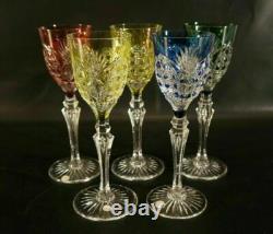 Set of 5 Vintage VAL ST LAMBERT Richepin Cut to Clear Crystal Wine Water Goblet
