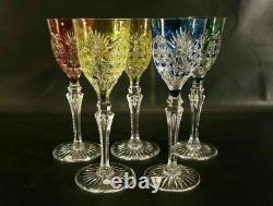 Set of 5 Vintage VAL ST LAMBERT Richepin Cut to Clear Crystal Wine Water Goblet