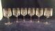 Set of 6 Antique Hand Blown & Cut Etched Long Stem Crystal Wine Glasses 8 oz