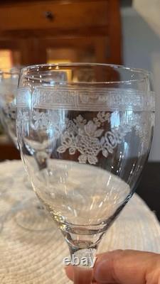 Set of 6 Etched Floral Pattern Clear Glass Wine Glasses