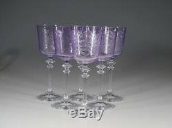 Set of 6 Exceptional Vintage Lilac Glass Etched Wine Goblets c. 1930