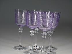 Set of 6 Exceptional Vintage Lilac Glass Etched Wine Goblets c. 1930