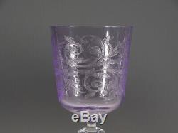 Set of 6 Exceptional Vintage Lilac Glass Etched Wine Goblets c. 1930