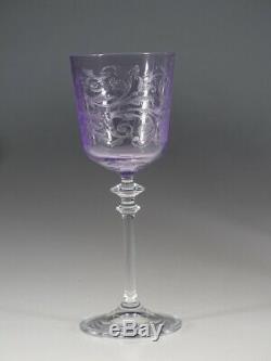 Set of 6 Exceptional Vintage Lilac Glass Etched Wine Goblets c. 1930