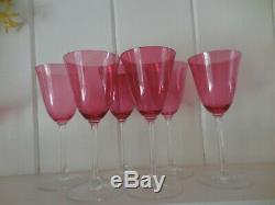 Set of 6 Rare Vintage Depression Cranberry Pilgrim Glass 8 Wine Water Goblet