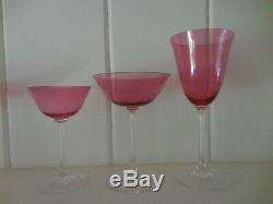 Set of 6 Rare Vintage Depression Cranberry Pilgrim Glass 8 Wine Water Goblet