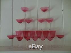 Set of 6 Rare Vintage Depression Cranberry Pilgrim Glass 8 Wine Water Goblet