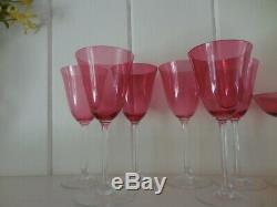 Set of 6 Rare Vintage Depression Cranberry Pilgrim Glass 8 Wine Water Goblet