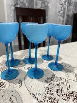Set of 6 Turquoise Vintage Carlo Moretti Wine Cordial Stemware