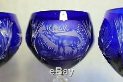 Set of 6 Vintage Bohemian Hock Wine Glasses GAME ANIMALS! Cut to Clear