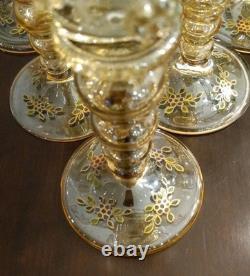 Set of 6 Vintage Bohemian Moser WINE GOBLET Glass Gold Gilt Hand Painted