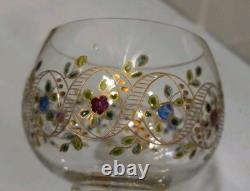 Set of 6 Vintage Bohemian Moser WINE GOBLET Glass Gold Gilt Hand Painted