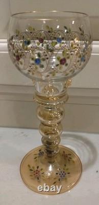 Set of 6 Vintage Bohemian Moser WINE GOBLET Glass Gold Gilt Hand Painted