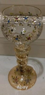Set of 6 Vintage Bohemian Moser WINE GOBLET Glass Gold Gilt Hand Painted