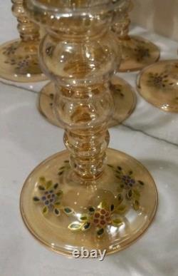 Set of 6 Vintage Bohemian Moser WINE GOBLET Glass Gold Gilt Hand Painted