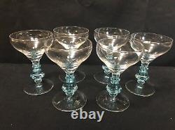 Set of 6 Vintage Bryce Crystal CERULEAN BLUE 894 Cordial 4 3/4 Tall