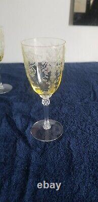 Set of 6 Vintage Cambridge Apple Blossom Yellow wine Glasses