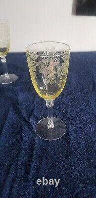 Set of 6 Vintage Cambridge Apple Blossom Yellow wine Glasses