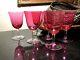Set of 6 Vintage Cranberry Overlay Blown Glass 6 1/2 Goblets with Cut Stems