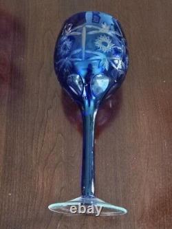 Set of 6 Vintage Crystal Stemware Cobalt Blue Cut Wine Glasses