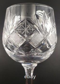 Set of 6 Vintage Cut Lead Crystal Goblets Diamond Panels Fans Stars 8 Oz