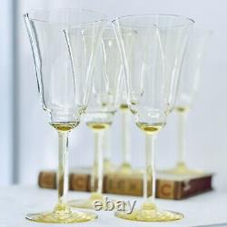 Set of 6 Vintage Depression Yellow Glass Water Wine Goblet Hand Blown
