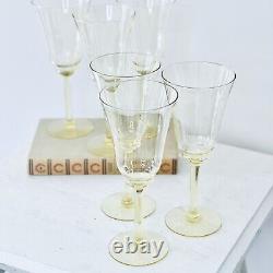 Set of 6 Vintage Depression Yellow Glass Water Wine Goblet Hand Blown