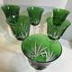 Set of 6 Vintage Green cut to clear Crystal Wine Glasses