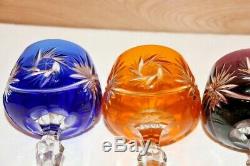 Set of 6 Vintage Lausitzer Cut To Clear Crystal Wine Hocks Cobalt Etched NEW
