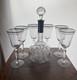 Set of 6 Vintage Optic Wine Glasses With Platinum Trim And Decanter