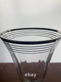 Set of 6 Vintage Optic Wine Glasses With Platinum Trim And Decanter