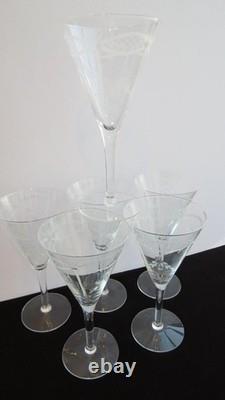 Set of 6 Vintage Retro Mint Condition Etched Wine Glasses. Ca. 1940-50's