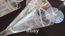 Set of 6 Vintage Retro Mint Condition Etched Wine Glasses. Ca. 1940-50's