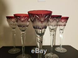 Set of (6) Vintage Ruby Cut to Clear Crystal Champagne Wine Flutes