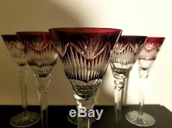 Set of (6) Vintage Ruby Cut to Clear Crystal Champagne Wine Flutes