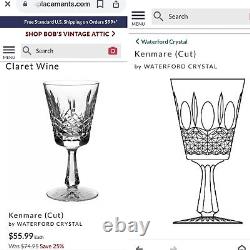 Set of 6 Vintage WATERFORD CRYSTAL Kenmare 6 Claret Wine Glasses IRELAND