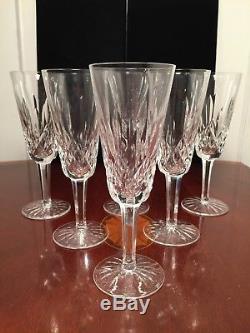 Set of 6 Vintage WATERFORD CRYSTAL Lismore 7.25 Champagne Flutes Wine Glasses