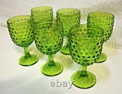 Set of 6 Vintage Water Wine Goblets Hobnail Green Footed Glass L. E Smith Fenton