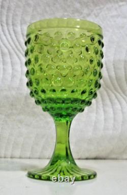 Set of 6 Vintage Water Wine Goblets Hobnail Green Footed Glass L. E Smith Fenton