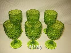 Set of 6 Vintage Water Wine Goblets Hobnail Green Footed Glass L. E Smith Fenton