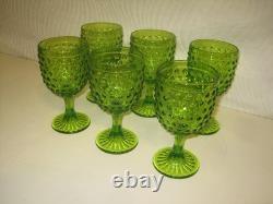 Set of 6 Vintage Water Wine Goblets Hobnail Green Footed Glass L. E Smith Fenton