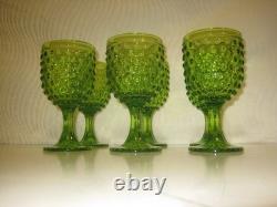 Set of 6 Vintage Water Wine Goblets Hobnail Green Footed Glass L. E Smith Fenton