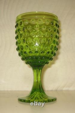 Set of 6 Vintage Water Wine Goblets Hobnail Green Footed Glass L. E Smith Fenton