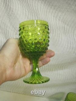 Set of 6 Vintage Water Wine Goblets Hobnail Green Footed Glass L. E Smith Fenton