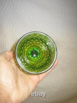 Set of 6 Vintage Water Wine Goblets Hobnail Green Footed Glass L. E Smith Fenton