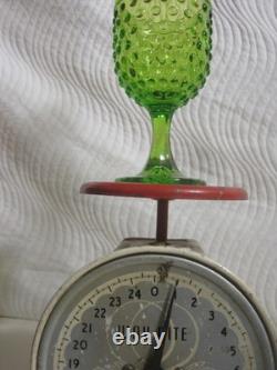 Set of 6 Vintage Water Wine Goblets Hobnail Green Footed Glass L. E Smith Fenton